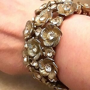 Floral Gold and Rhinestone Bracelet